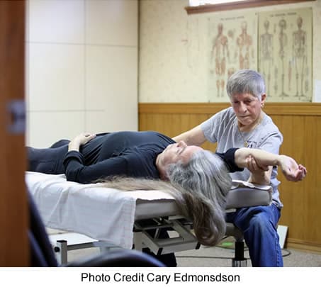 Helen James in Rolfing® session Helen James in Rolfing® session with patient